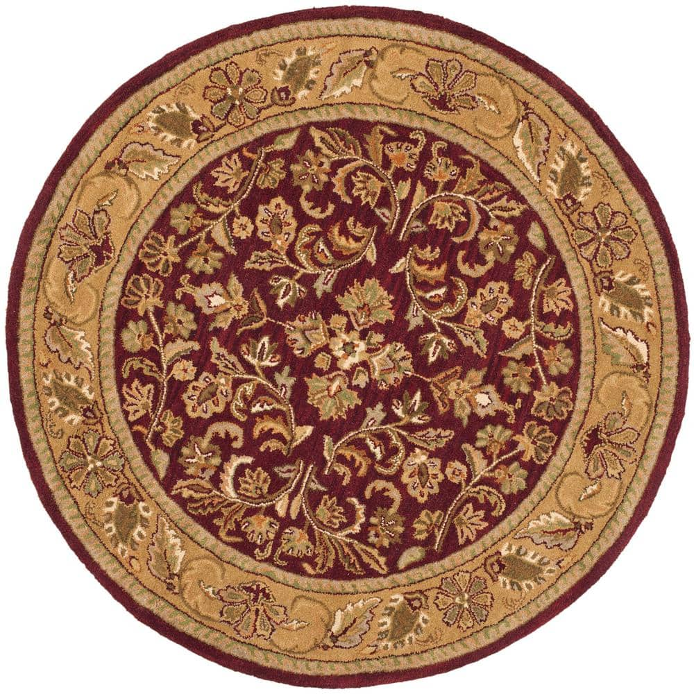 SAFAVIEH Heritage Red/Gold 4 ft. x 4 ft. Round Floral Border Antique ...