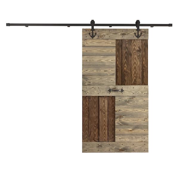 COAST SEQUOIA INC S Series Embossing 42 in. x 84 in. Dark Walnut/Aged Barrel Knotty Wood Sliding Door with Hardware Kit