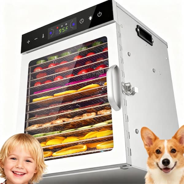 12-Tray Food Dehydrator-Digital Timer Adjustable Temp Overheat Protection Recipe Book for Jerky Fruits & Herbs