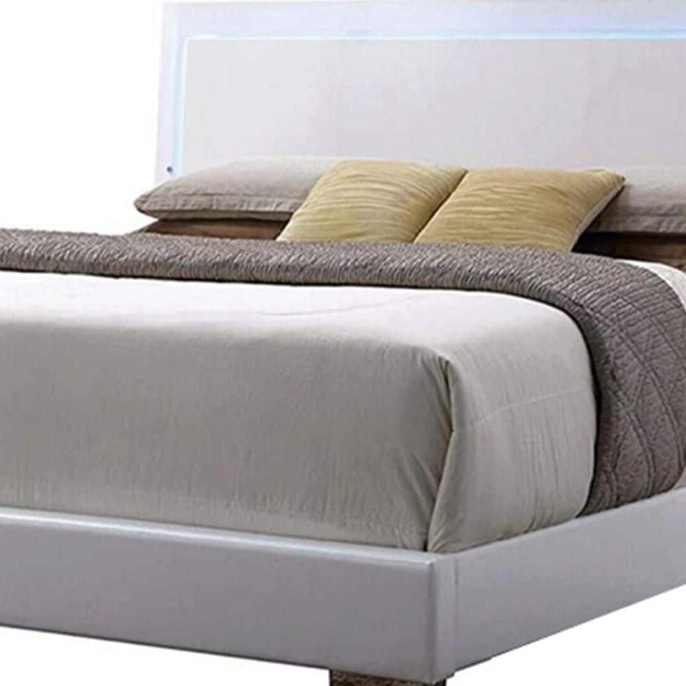 Lorimar High Gloss White Queen Bed with LED Headboard and Faux Leather