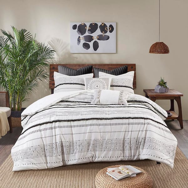 INK+IVY Nea 3-Piece Black/White Cotton Percale Full/Queen Comforter Set