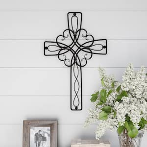 Metal Wall Cross with Floral Scroll Design
