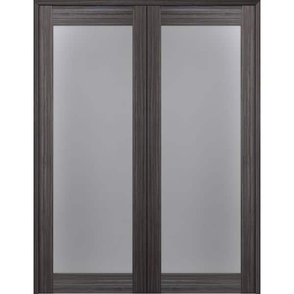 Belldinni Paola 207 48 in.x 84 in. Both Active Full Lite Frosted Glass Gray Oak Finished Wood Composite Double Prehung French Door