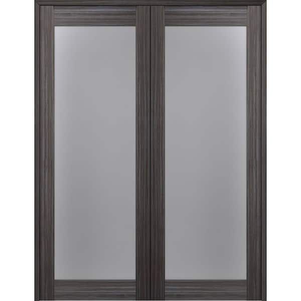 Paola 207 72" x 96" Both Active Full Lite Frosted Glass Gray Oak Finished Wood Composite Double Prehung French Door
