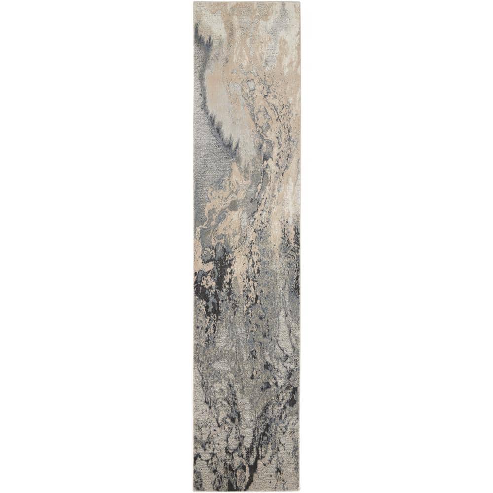 Maxell Abstract Swirl Grey Synthetic Runner Rug 2'2" x 10'