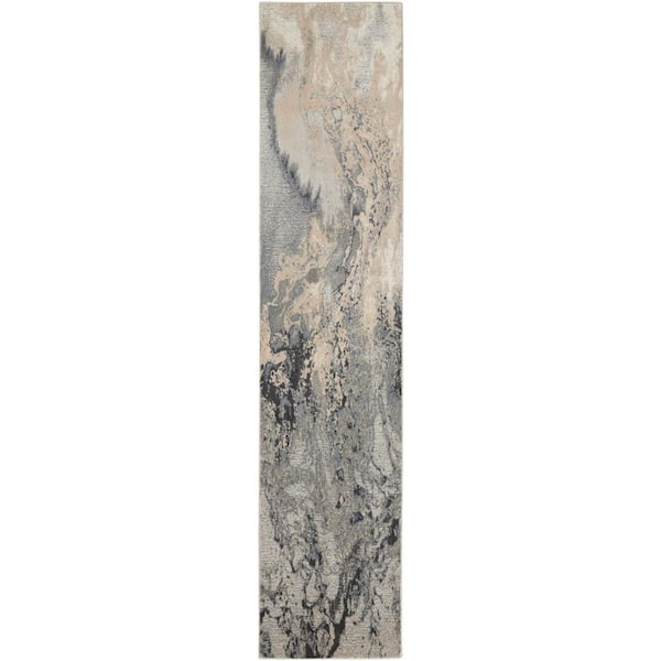 Nourison Maxell Grey 2 ft. x 10 ft. Abstract Contemporary Kitchen Runner Area Rug