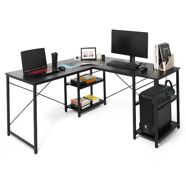 CAPHAUS 59 in. L-Shaped Computer Desk, Study Writing Corner Desk with 4 Storage Shelves, Industrial Modern Laptop Workstation