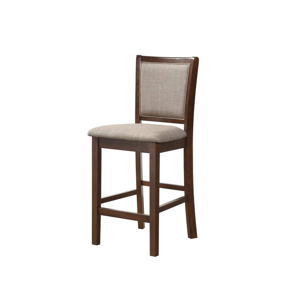 Amy Cherry Wood Counter Chair with Light Brown Fabric Seat