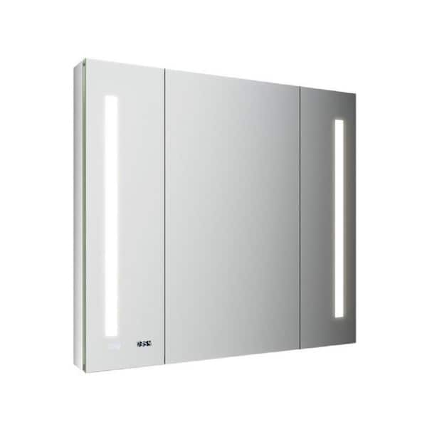 Fresca Tiempo 40 in. W x 36 in. H Rectangular Aluminum Medicine Cabinet with Mirror - LED Lighting, Defogger, USB Outlet