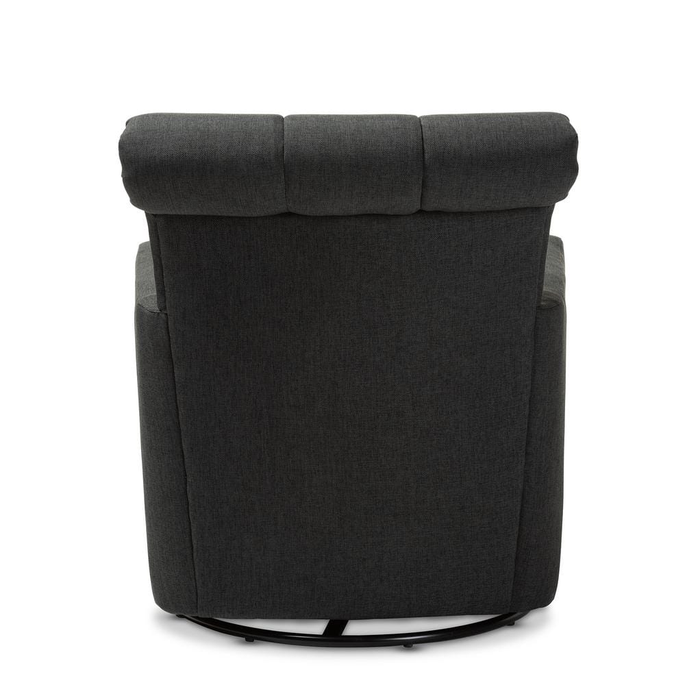 Rayner Elegant Gray Leather Swivel Accent Chair with Wood Base
