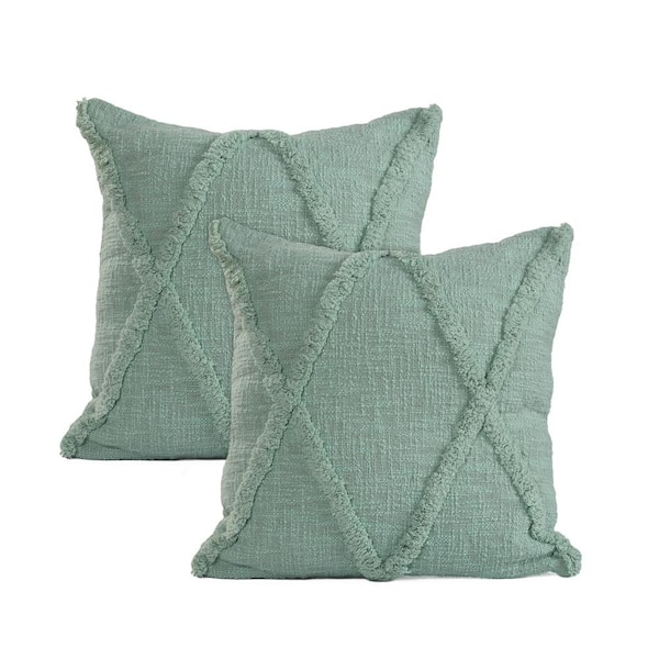 Unbranded Reed Light Green Solid Tufted 100% Cotton 18 in. x 18 in. Indoor Throw Pillow (Set of 2)