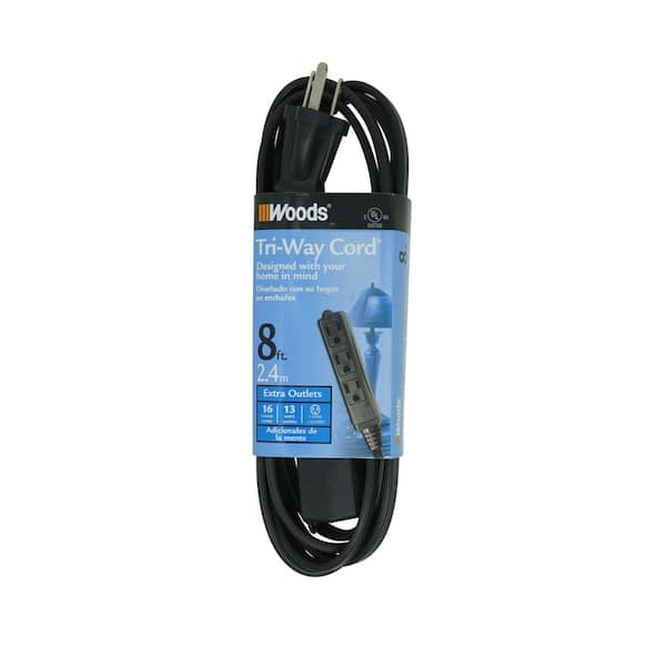 Woods 8 ft. 16/3 SPT-2 Indoor Multi-Outlet (3) Extension Cord with Cube Tap
