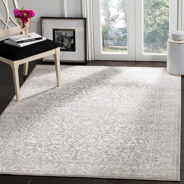 Princeton Gray/Beige 4 ft. x 6 ft. Floral Border Area Rug