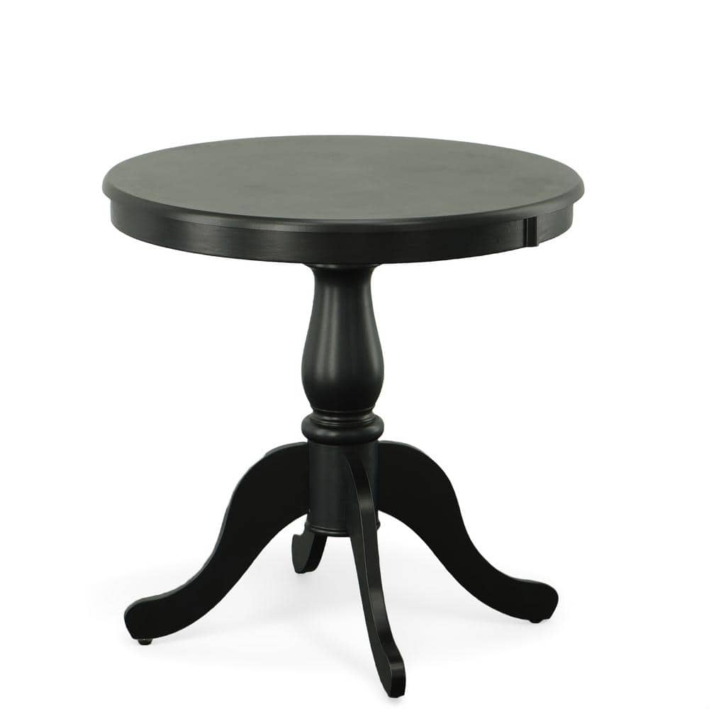 Classic Black Round Wood Dining Table with Pedestal Base