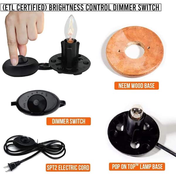 Himalayan Glow Salt Lamp Cord Replacement Kit – 6ft Dimmer Switch, E12 Halogen Bulb & Base Assembly, Black