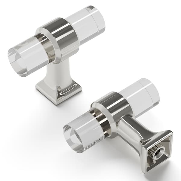 HICKORY HARDWARE Crystal Palace T-Knob 1-3/4 in. x 11/16 in. Crysacrylic with Polished Nickel Finish Modern Zinc Cabinet Knob (1 Pack)