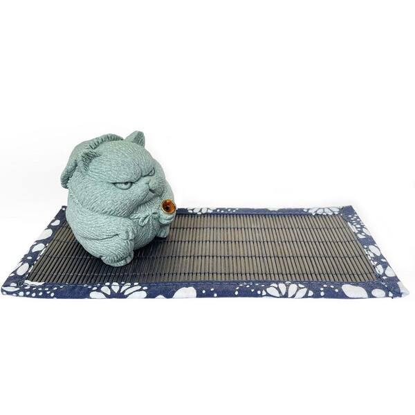 Afoxsos Sandstone Feline Warrior Incense Holder with Bamboo Mat