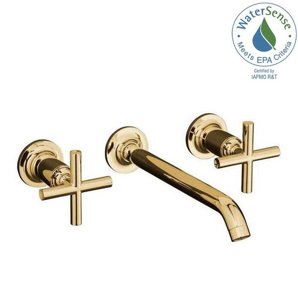 KOHLER Purist Wall-Mount 2-Handle Water-Saving Bathroom Faucet Trim Kit in Vibrant Modern Polished Gold