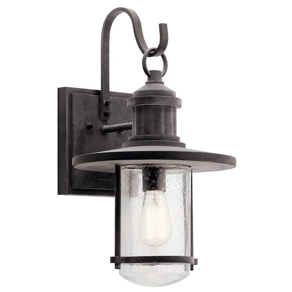 KICHLER Riverwood 19.5 in. 1-Light Weathered Zinc Outdoor Hardwired Wall Lantern Sconce with No Bulbs Included (1-Pack)