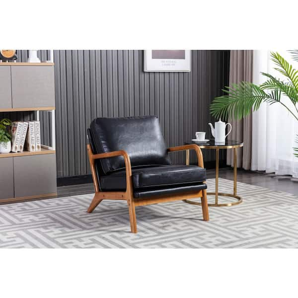 Black leather accent store chair modern