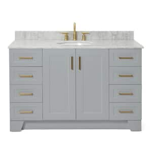 Taylor 55 in. W x 22 in. D x 35.25 in. H Freestanding Bath Vanity in Grey with Carrara White Marble Top