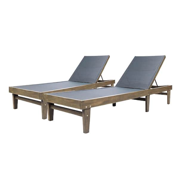 Noble House Summerland 2-Tone Gray Wood Adjustable Outdoor Patio Chaise Lounges (Set of 2)