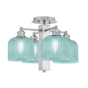 Albany 18 in. 4-Light Brushed Nickel Semi-Flush with Turquoise Textured Glass Shades