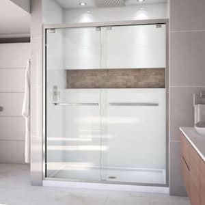 Encore 34 in. D x 60 in. W x 78.75 in. H Semi-Frameless Sliding Shower Door in Brushed Nickel with White Base