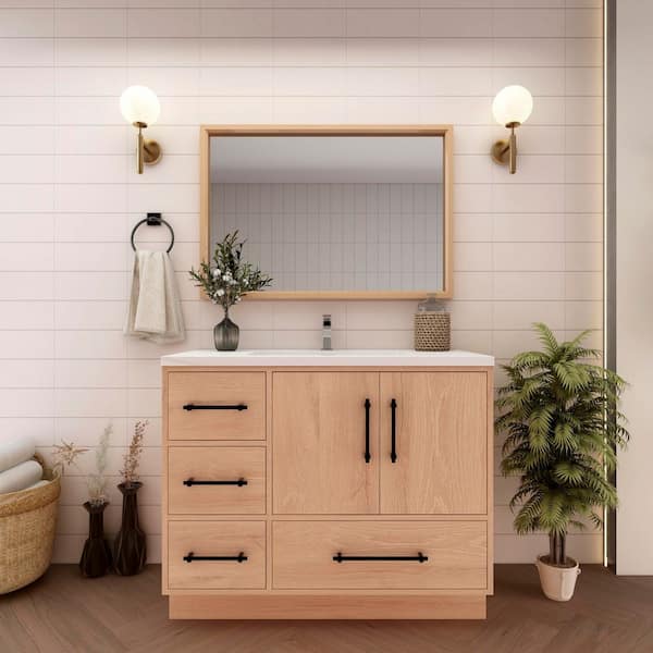 Victoria 42 in. W x 20 in. D x 35 in. H Single Sink Freestanding Bath Vanity in Red Oak with White Acrylic Top
