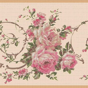 Falkirk Dandy II Pink Beige Flowers on Vines Floral Peel and Stick Wallpaper Border