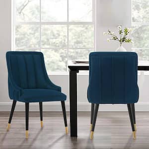 Eda Midnight Blue Modern Velvet and Faux Leather Upholstered Dining Chair