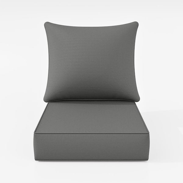 24 in. x 24 in. Deep Seat Outdoor Lounge Cushion with Backrest, Premium Waterproof Patio Furniture Cushions Light Grey