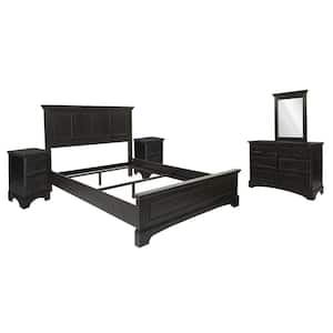 Farmhouse Basics Rustic Black 8-Pieces Queen Bedroom Set with 2-Nightstands and 1-Dresser with Mirror