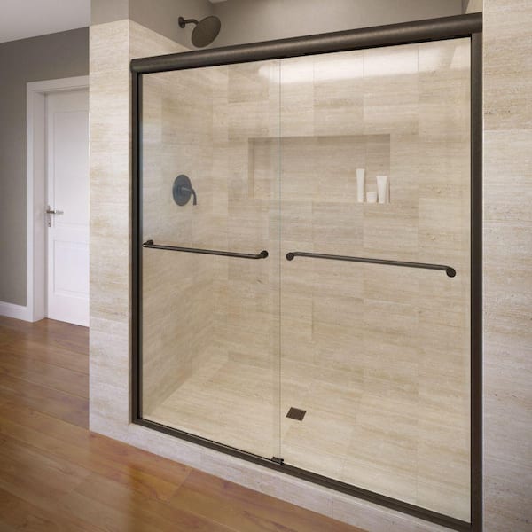 Basco Celesta 48 in. x 71-1/4 in. Semi-Frameless Sliding Shower Door in Oil Rubbed Bronze with Clear Glass