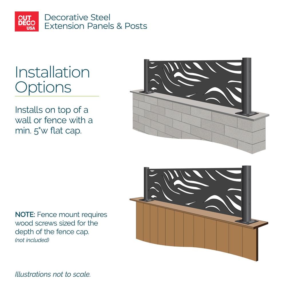 18" Black Galvanized Steel Decorative Screen Panel Post