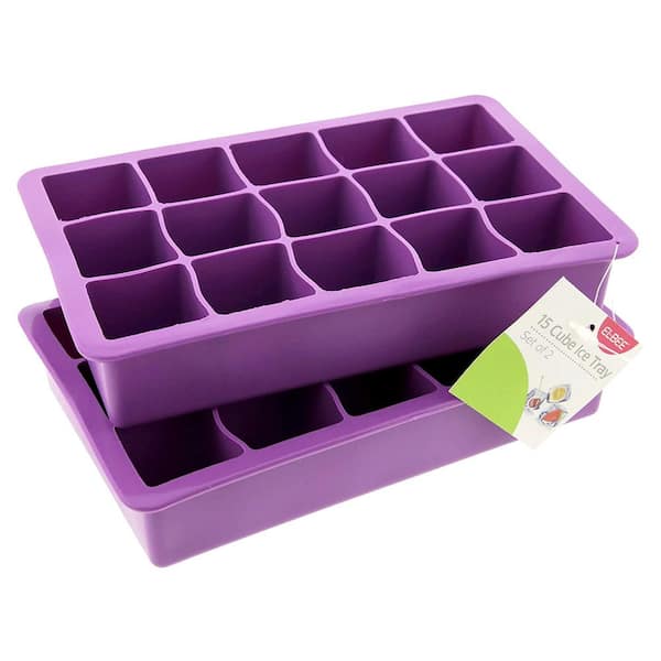 Elbee Home Set of 2, 15-Cube Silicone Ice Tray, Brown