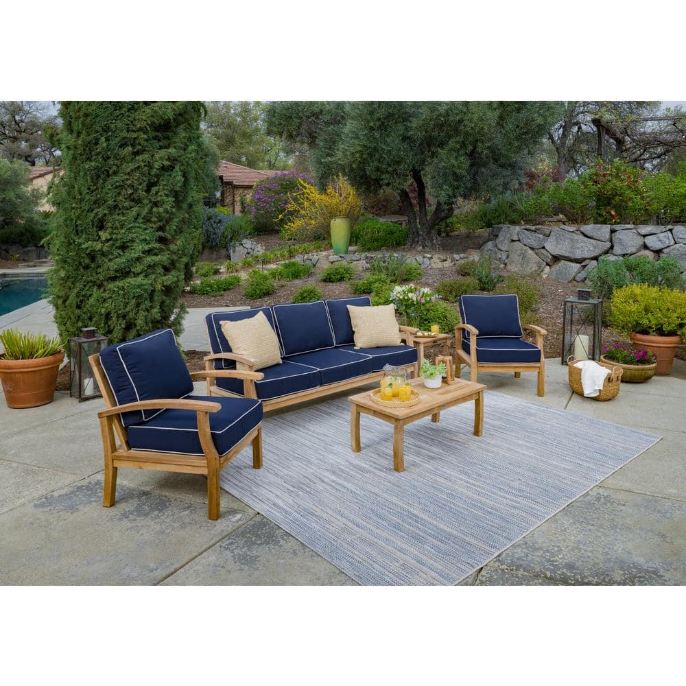 Indonesian Teak 5-Piece Sofa Patio Conversation Set with Navy Sunbrella Cus