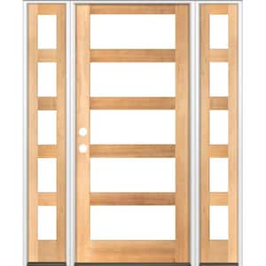 70 in. x 96 in. Modern Hemlock Right-Hand/Inswing 5-Lite Clear Glass Clear Stain Wood Prehung Front Door w/Sidelites