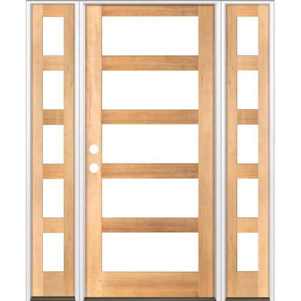 Krosswood Doors 70 in. x 96 in. Modern Hemlock Right-Hand/Inswing 5-Lite Clear Glass Clear Stain Wood Prehung Front Door w/Sidelites