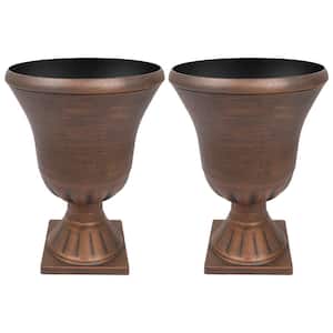 15 in. (Dia) x 22 in. (H) Gold Color Plastic Urn Planter (2-Pack)