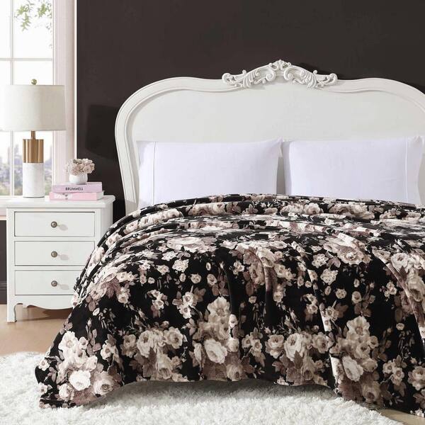 BETSEY JOHNSON Vintage Floral Black Ultra Soft Plush Fleece Twin