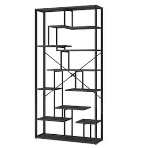 79 in. Tall Black Engineered Wood 12-Shelf Etagere Bookcases with 7-Tier Bookshelf