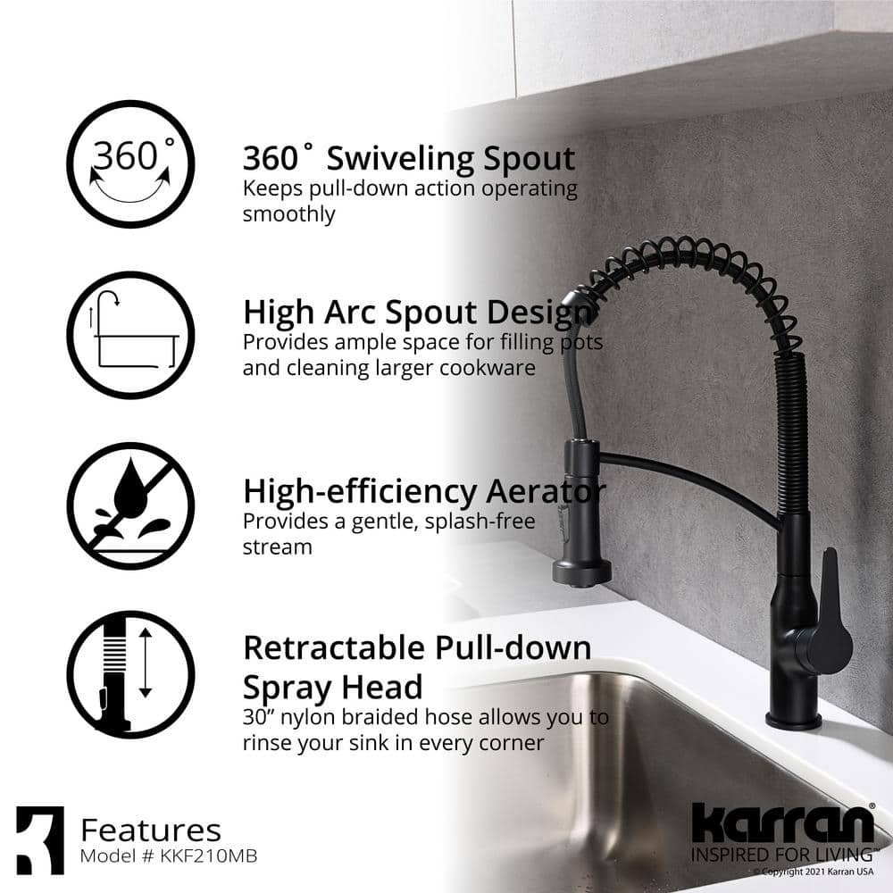 Matte Black Brass Pull-Down Sprayer Kitchen Faucet