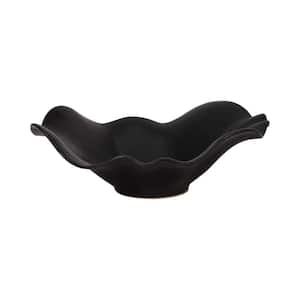 Black Ceramic 18 in. Ruffled Edge Decorative Bowl