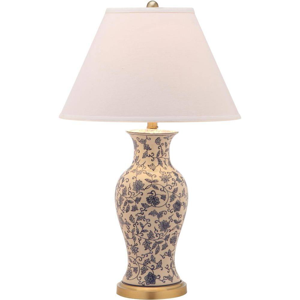 Beijing Blue and White Floral Urn Ceramic Table Lamp Set, 29"