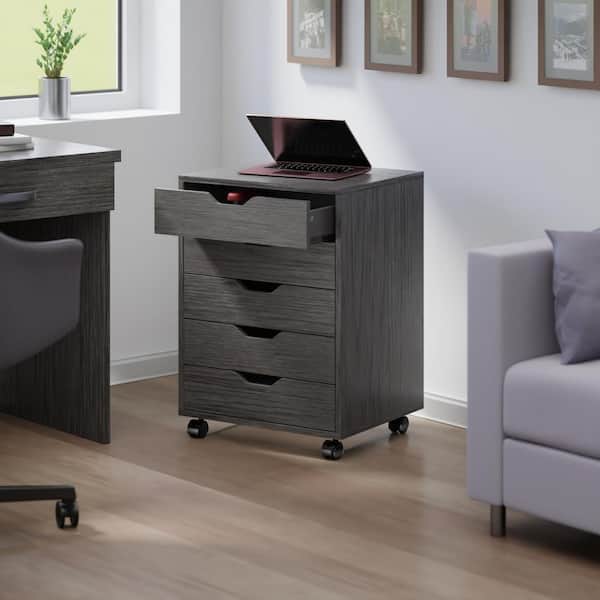 Halifax Charcoal 26.3 in. Mobile Office Storage Cabinet with 5 Drawers