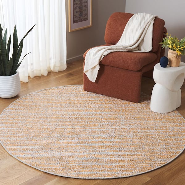 Renewal 6 ft. x 6 ft. Orange/Ivory Abstract Striped Round Area Rug