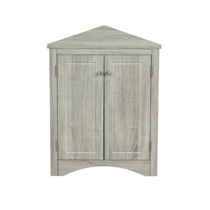 17.2 in. W x 17.2 in. D x 31.5 in. H Oak Freestanding Triangle Linen Cabinet with Adjustable Shelves in Gray