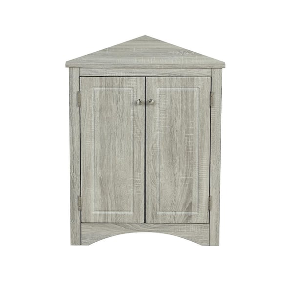Bnuina 17.2 in. W x 17.2 in. D x 31.5 in. H Oak Freestanding Triangle Linen Cabinet with Adjustable Shelves in Gray