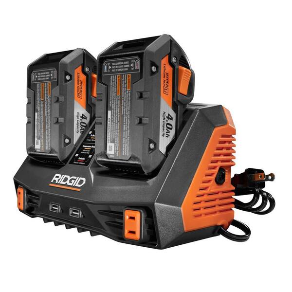 RIDGID - 18V Dual Port Dual Chemistry Sequential Charger with Dual USB Ports